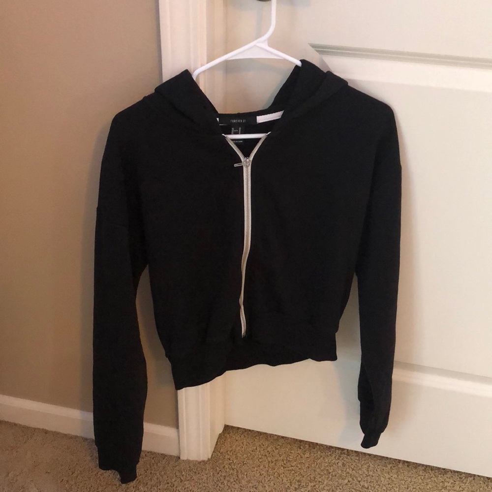 forever21, cropped zip up, black